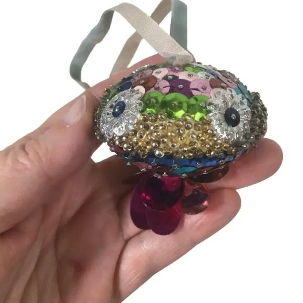 Vintage Push Pin Beaded Jewel Bead Sequin Christmas Tree Ornament Multi-Colored